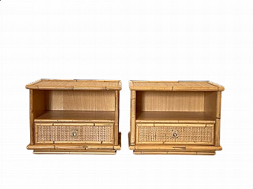 Pair of wicker and bamboo bedside tables by Dal Vera, 1970s