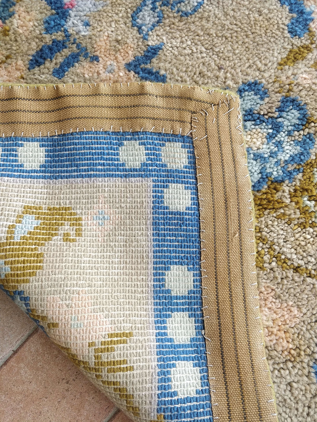 Tappeto Cogolin francese beige e blu, anni '50 6