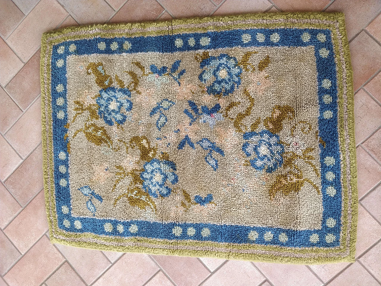 Tappeto Cogolin francese beige e blu, anni '50 7