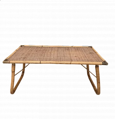 Tavolino pieghevole in legno, bambù e ottone, anni '70