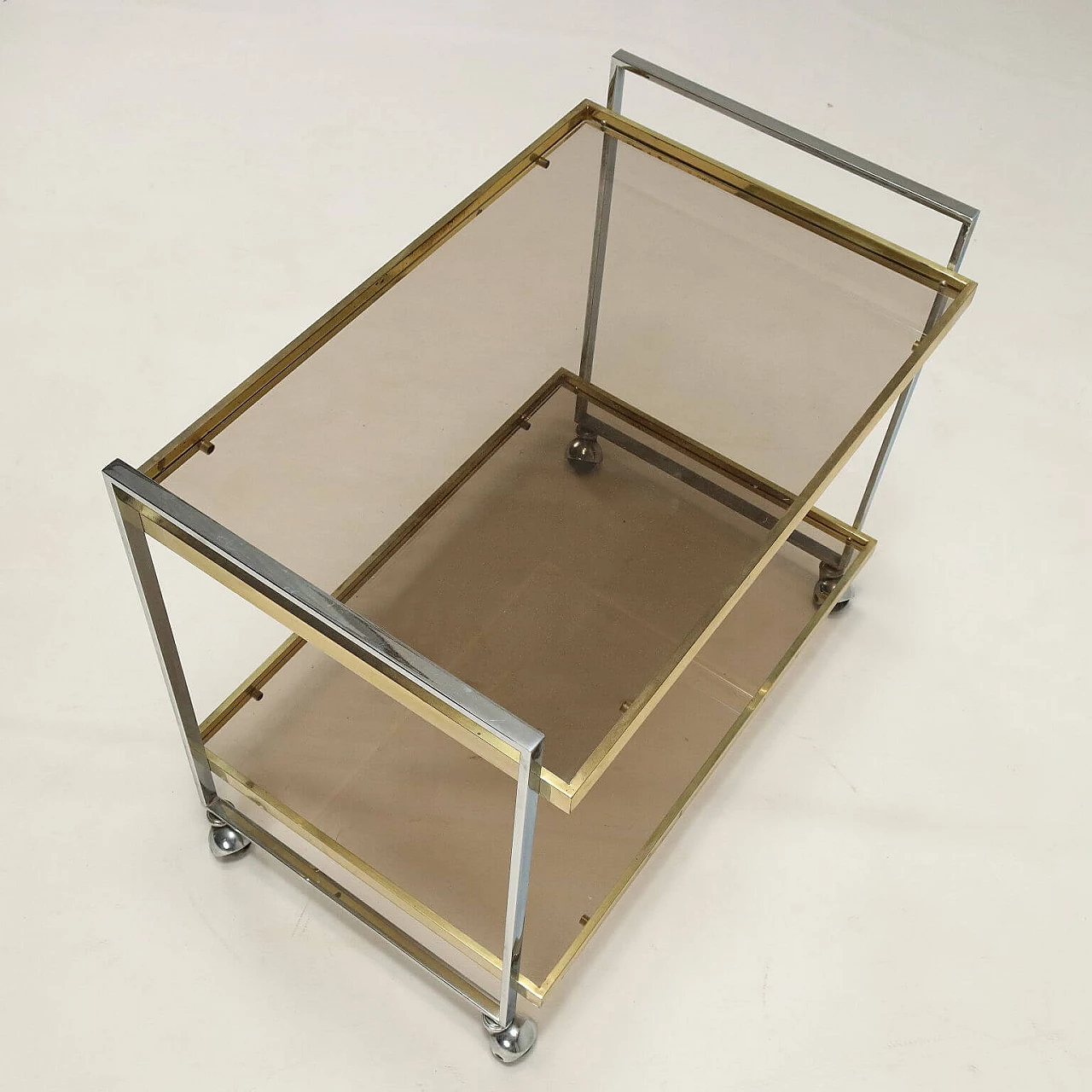 Metal, brass and smoked glass cart, 1960s 7