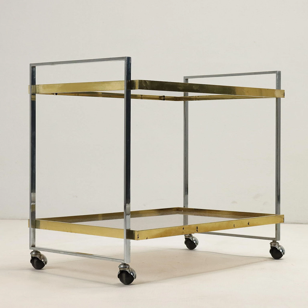 Metal, brass and smoked glass cart, 1960s 8