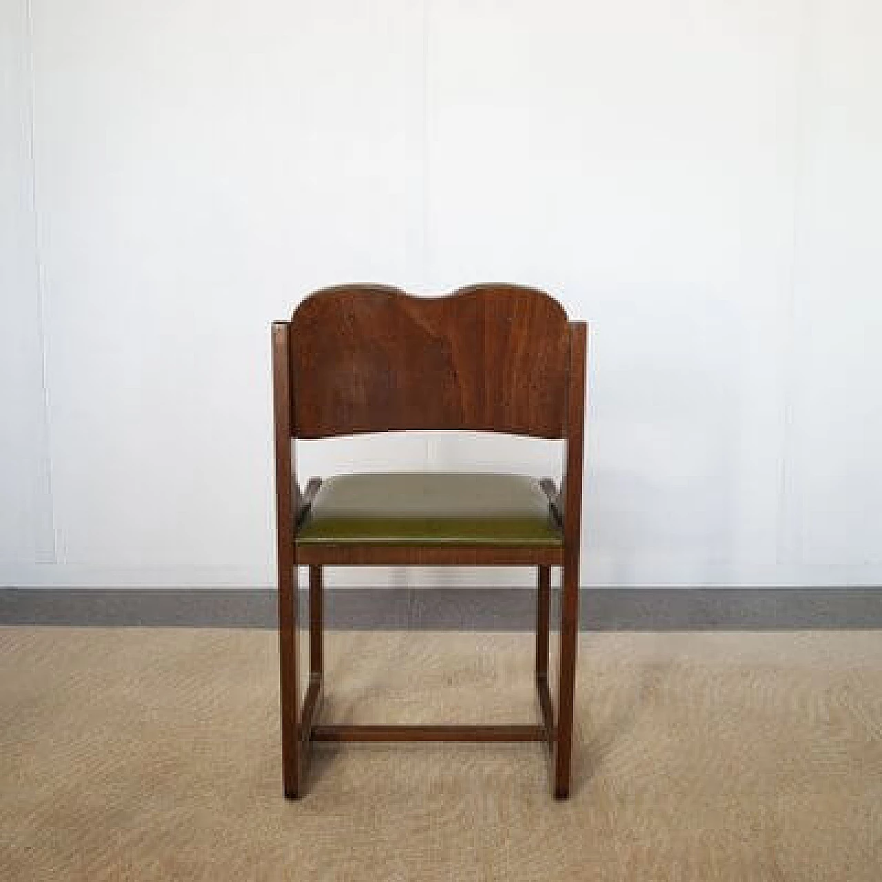 6 Wooden chairs with green leather seat and back, 1960s 3