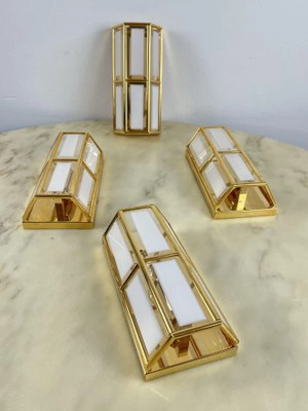 4 Brass and glass wall lamps, 1980s 1