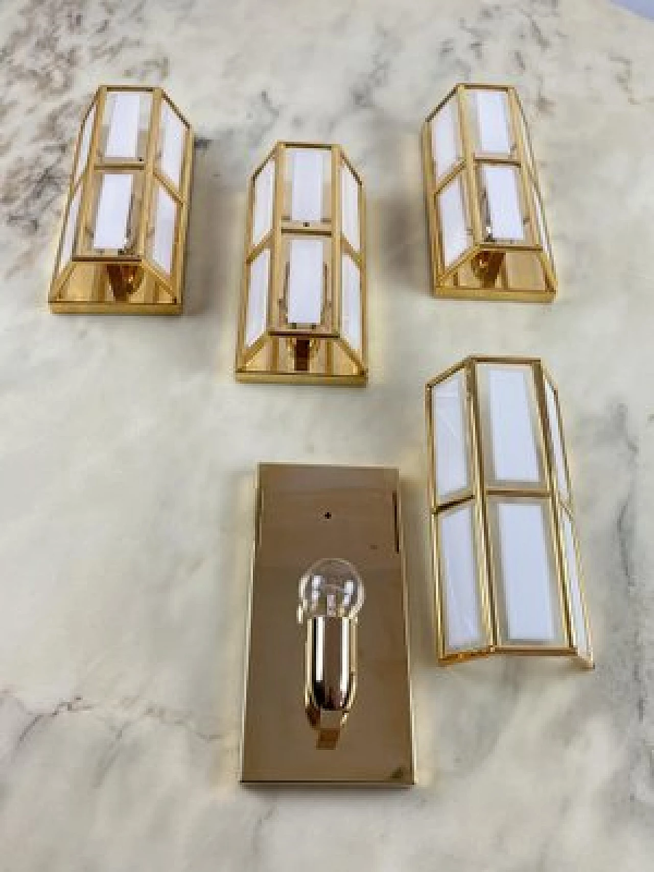 4 Brass and glass wall lamps, 1980s 3