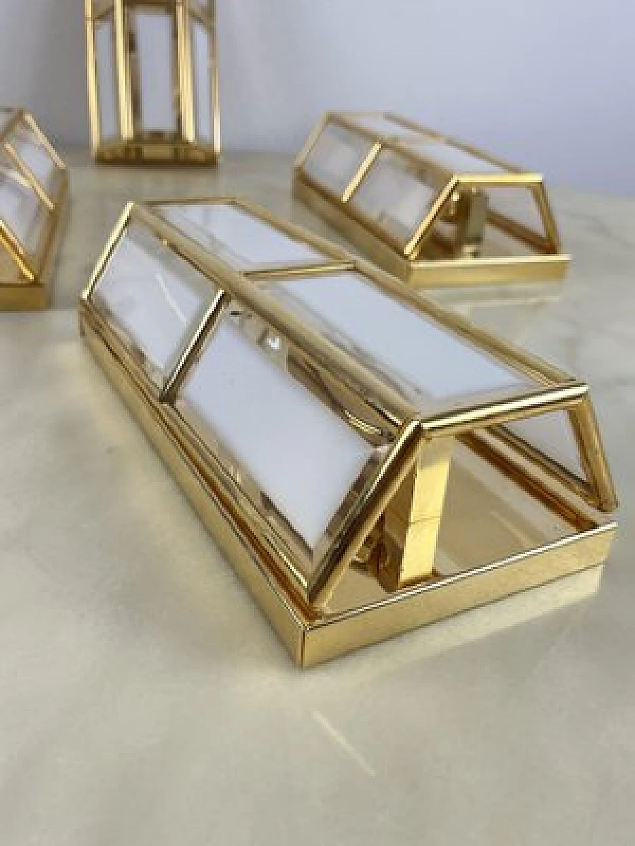 4 Brass and glass wall lamps, 1980s 5