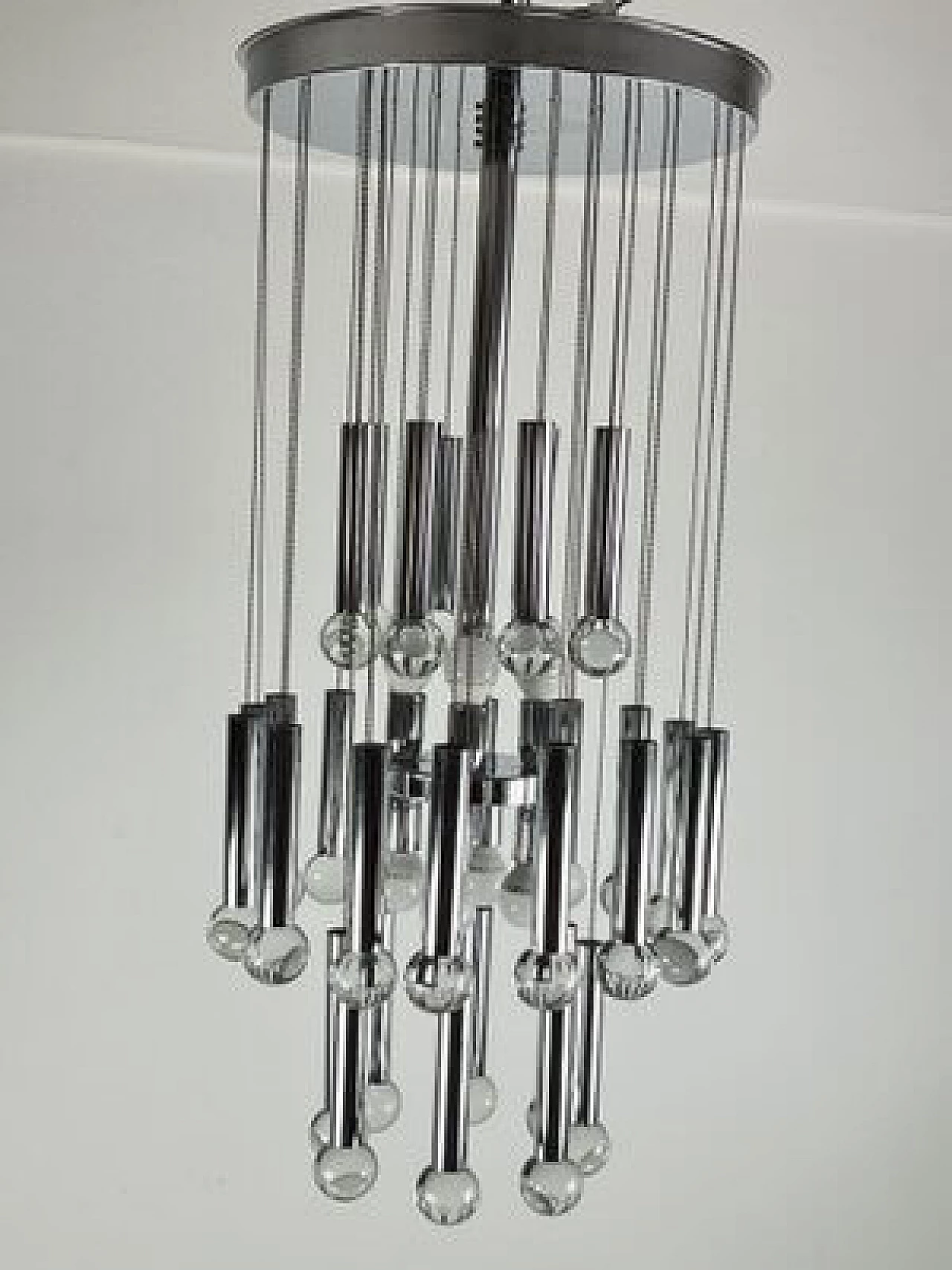 Steel and glass chandelier by Gaetano Sciolari, 1970s 1