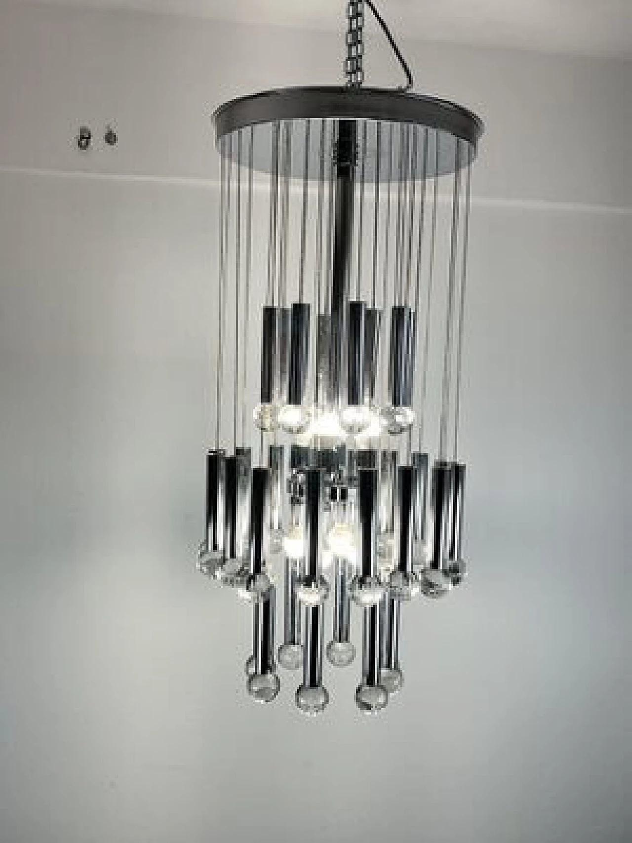 Steel and glass chandelier by Gaetano Sciolari, 1970s 2