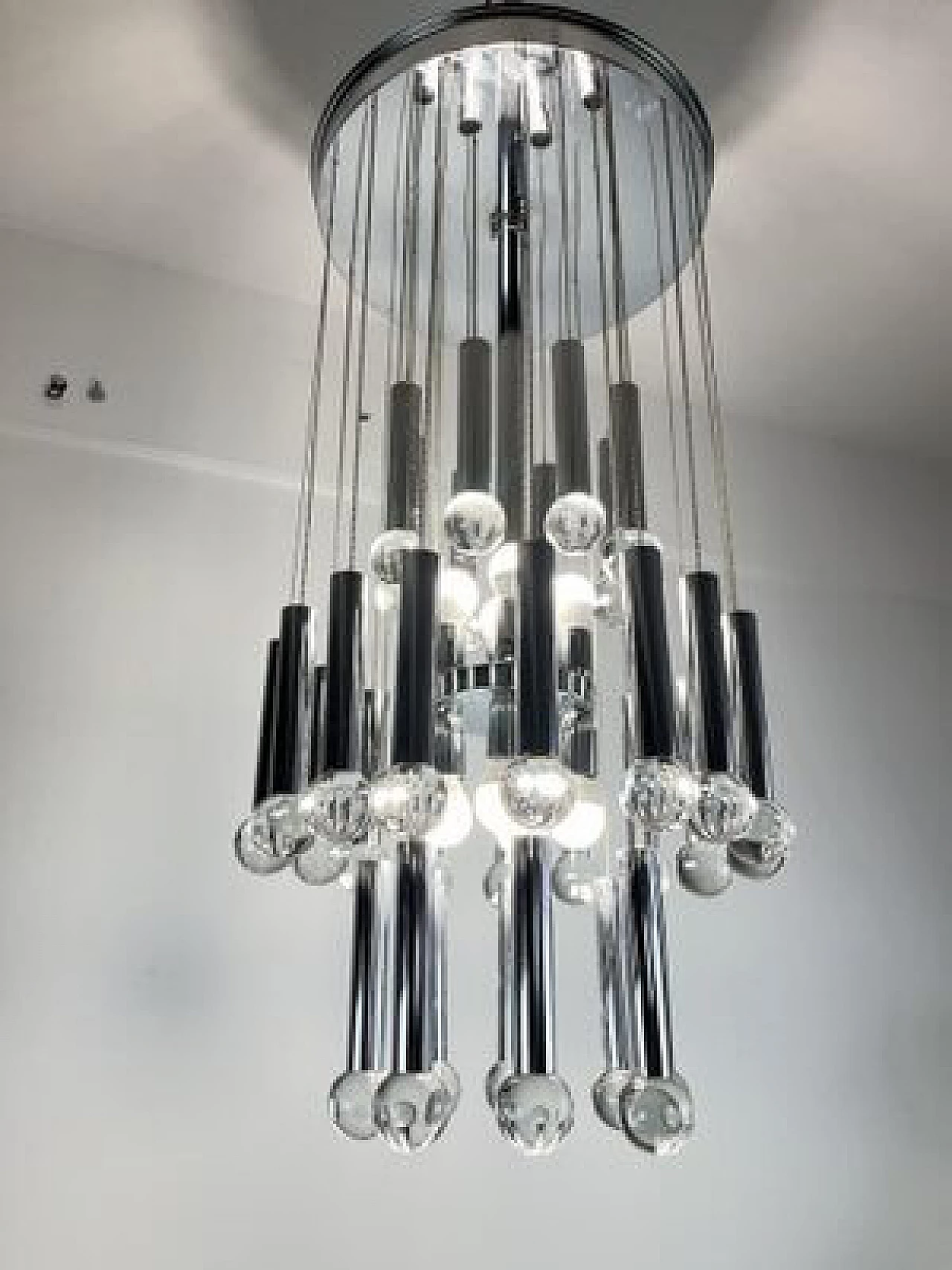 Steel and glass chandelier by Gaetano Sciolari, 1970s 3