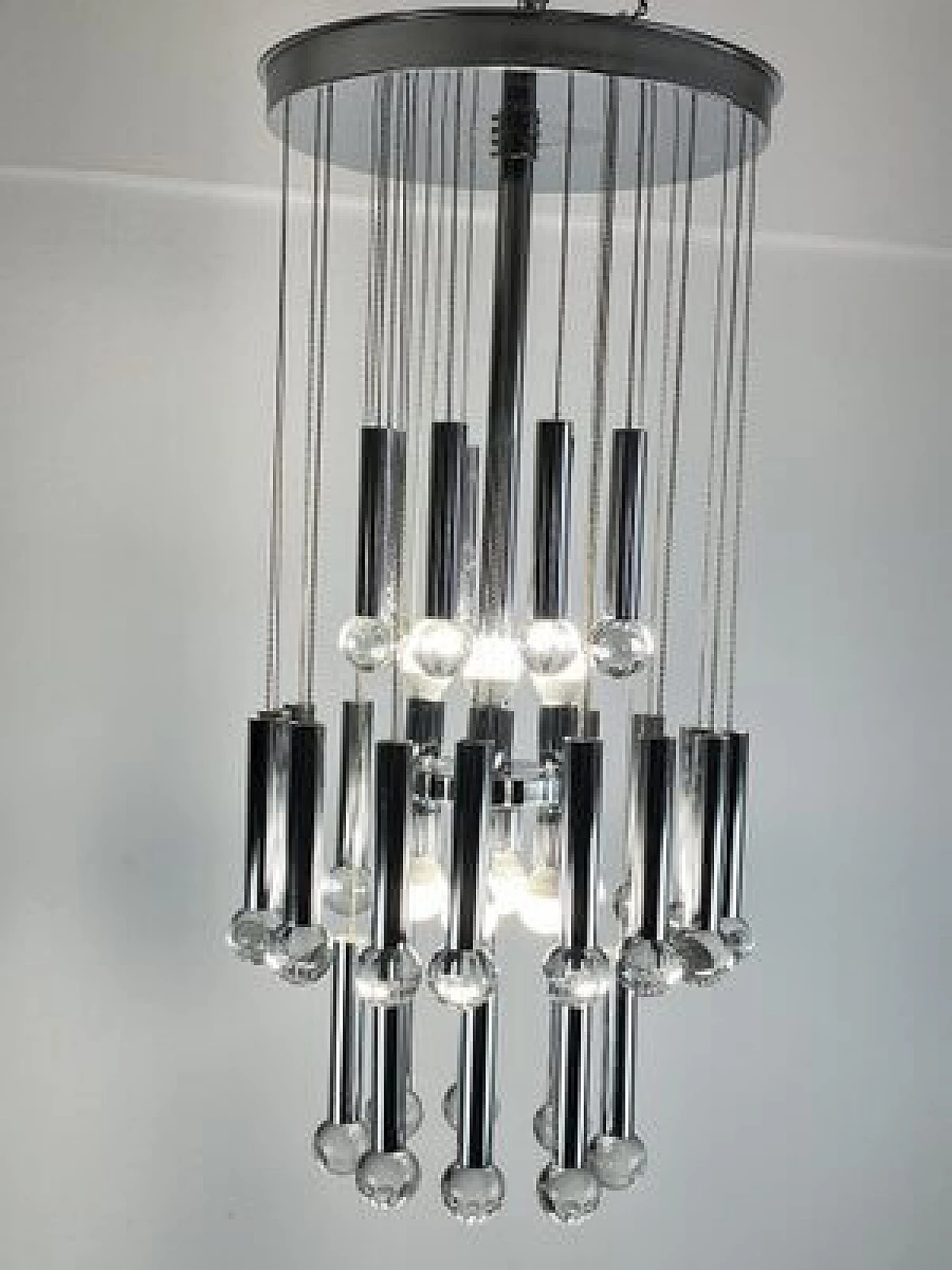 Steel and glass chandelier by Gaetano Sciolari, 1970s 4