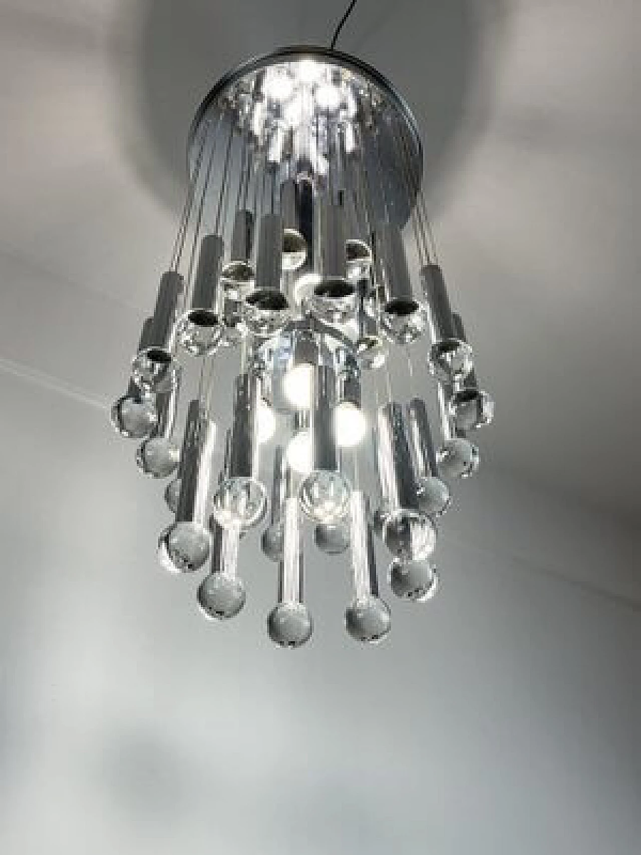 Steel and glass chandelier by Gaetano Sciolari, 1970s 5