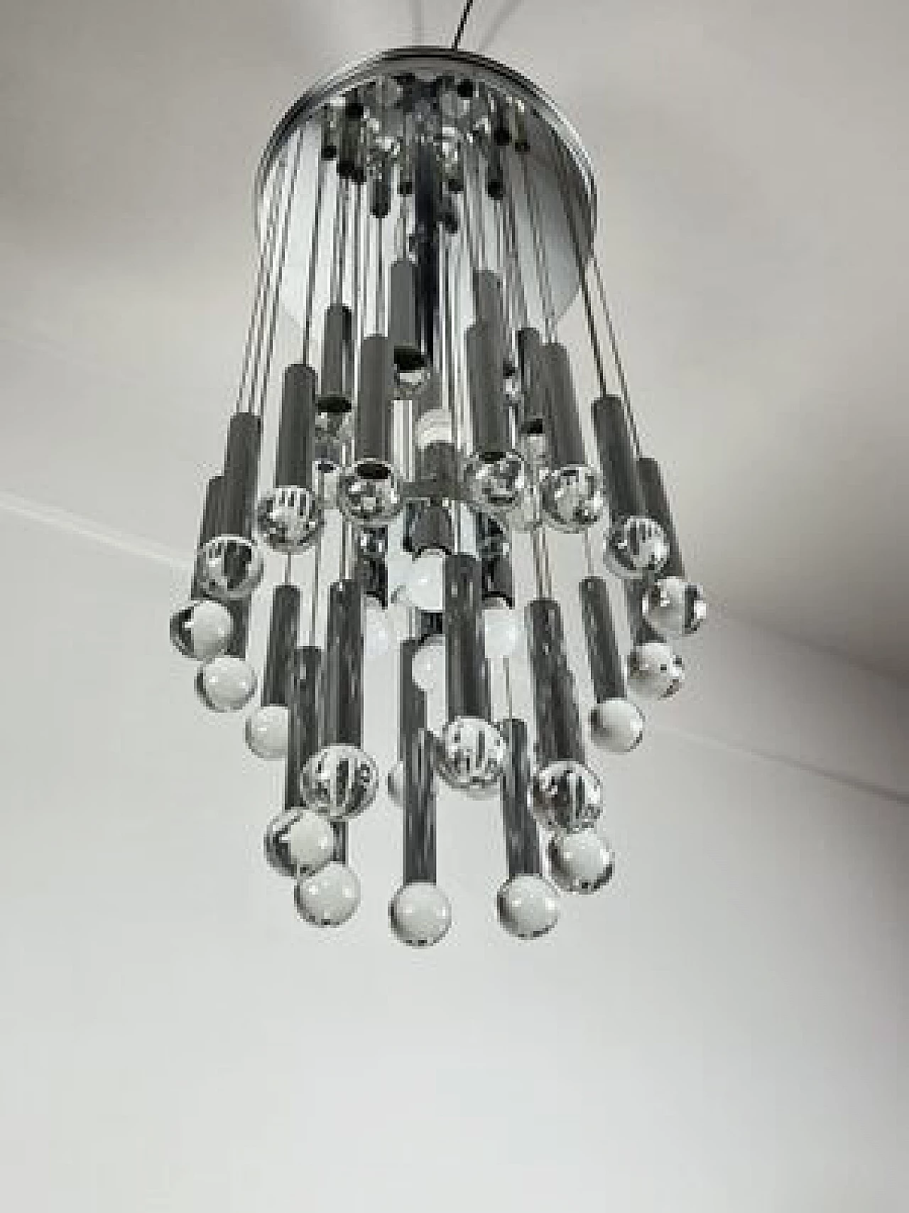 Steel and glass chandelier by Gaetano Sciolari, 1970s 6