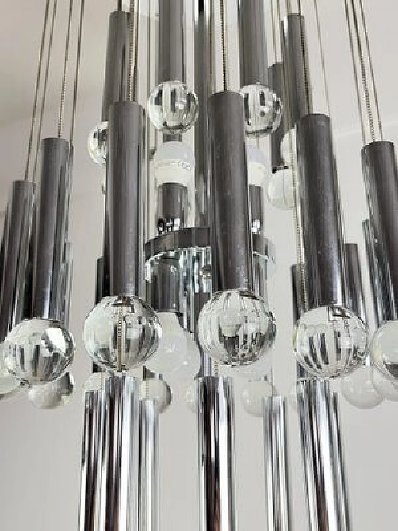 Steel and glass chandelier by Gaetano Sciolari, 1970s 7