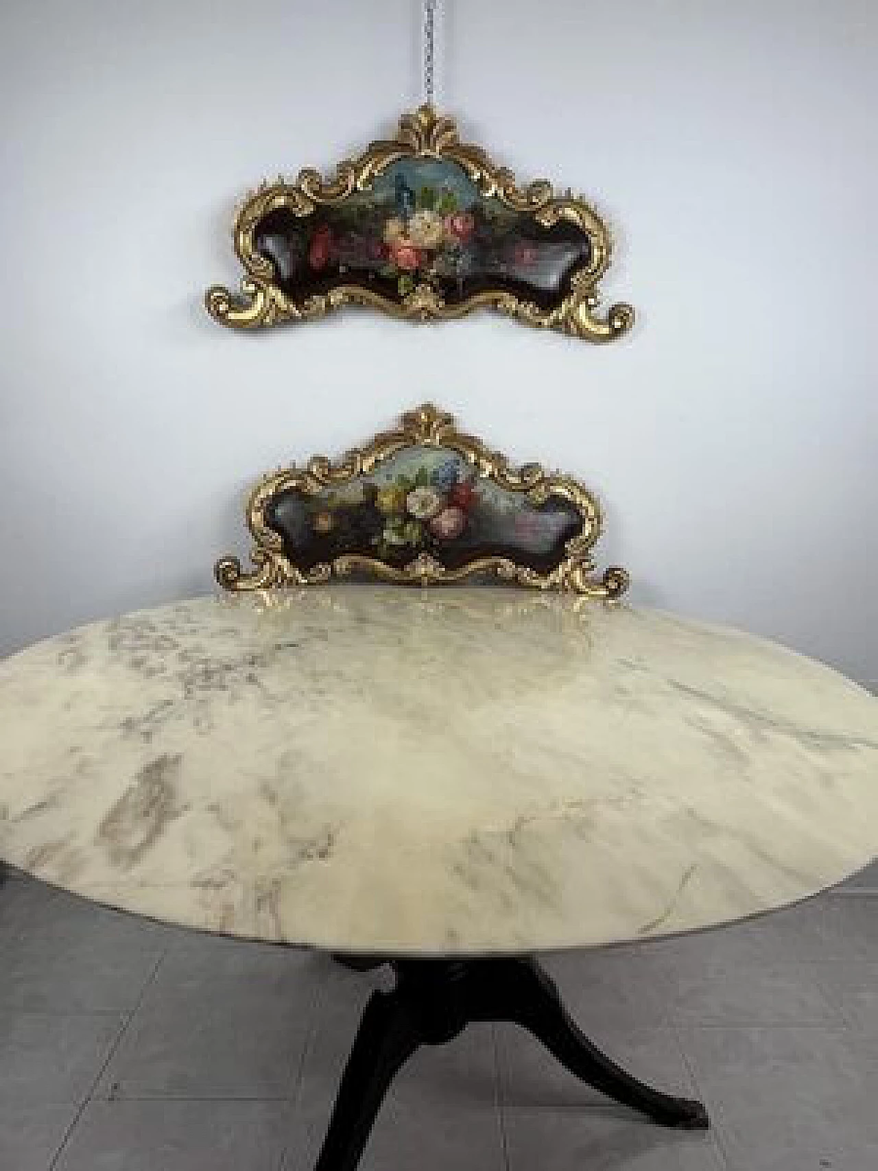 Pair of hand-painted over-door panels, 1940s 2