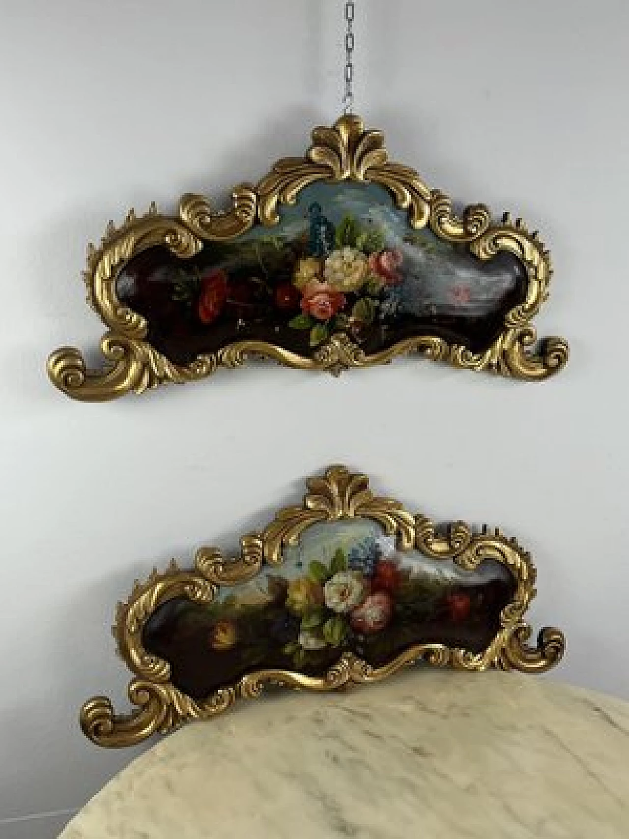 Pair of hand-painted over-door panels, 1940s 3