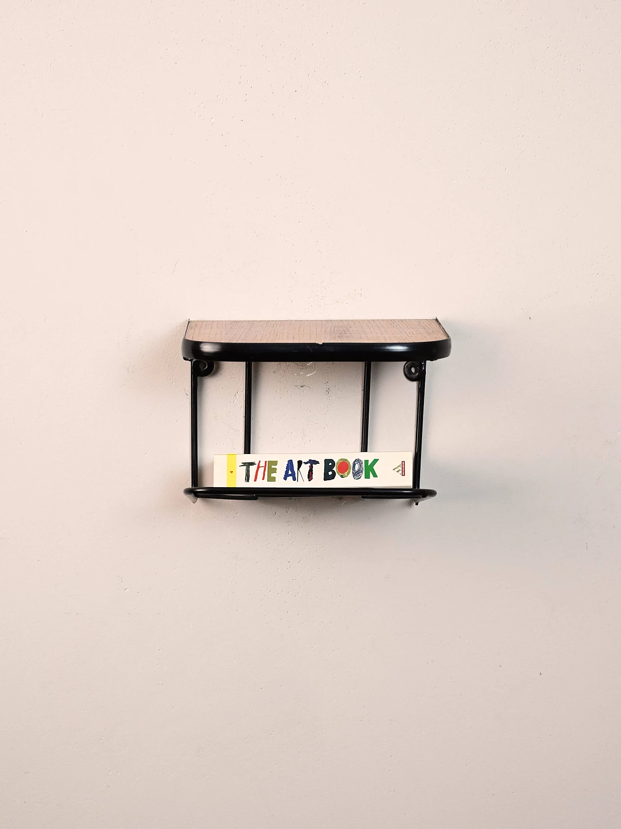 Scandinavian black metal hanging bedside table with teak top, 1960s 1