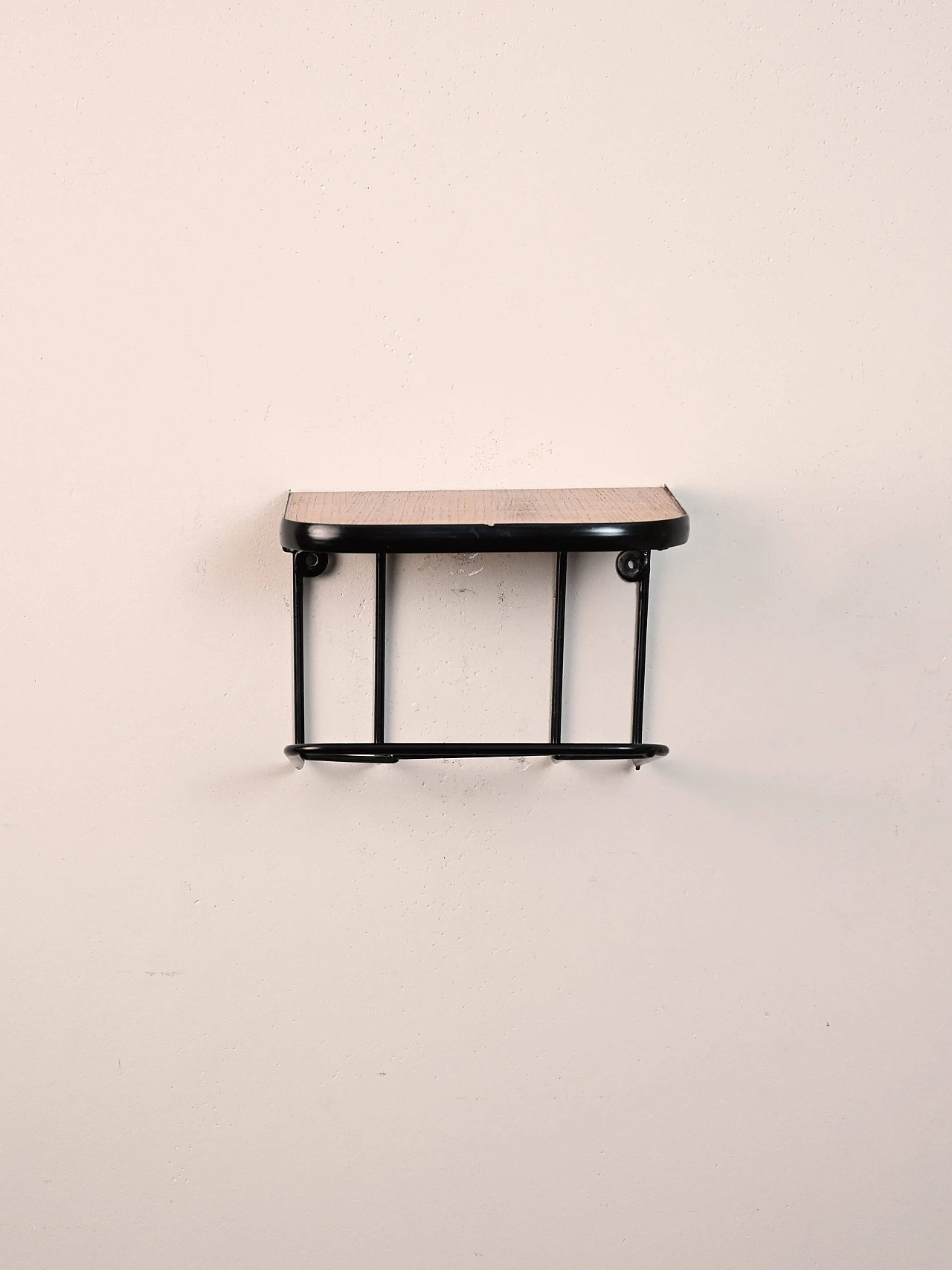 Scandinavian black metal hanging bedside table with teak top, 1960s 2