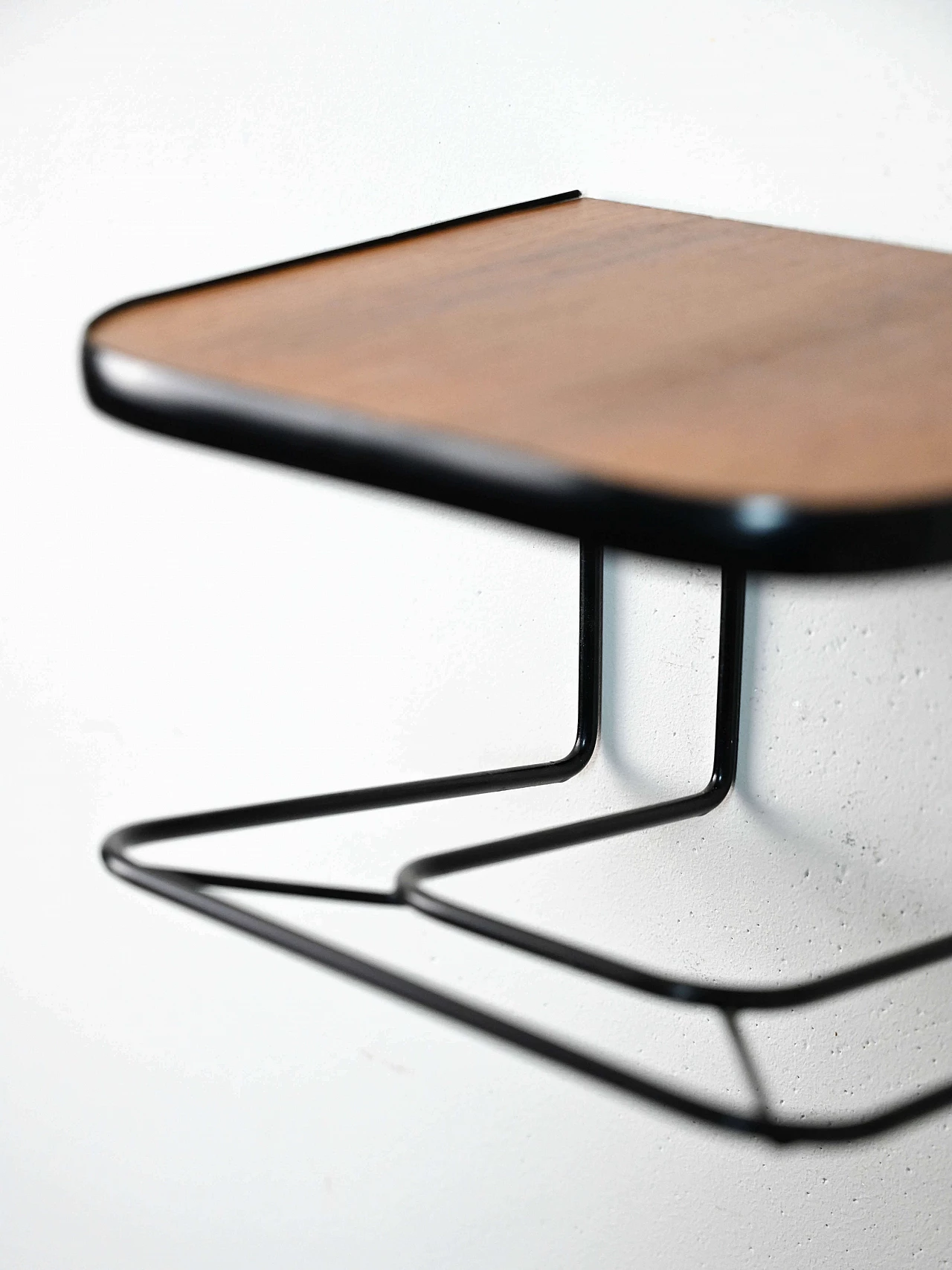 Scandinavian black metal hanging bedside table with teak top, 1960s 5