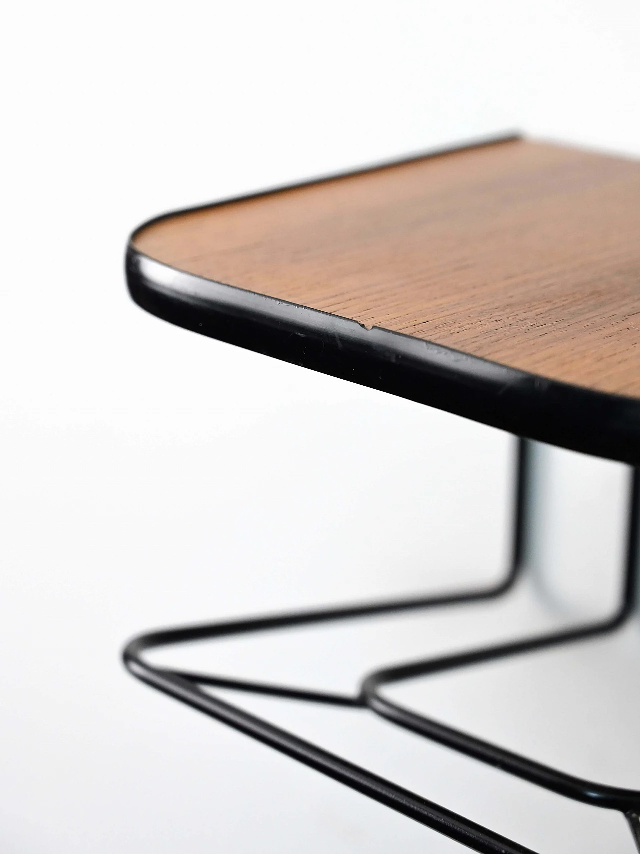 Scandinavian black metal hanging bedside table with teak top, 1960s 6