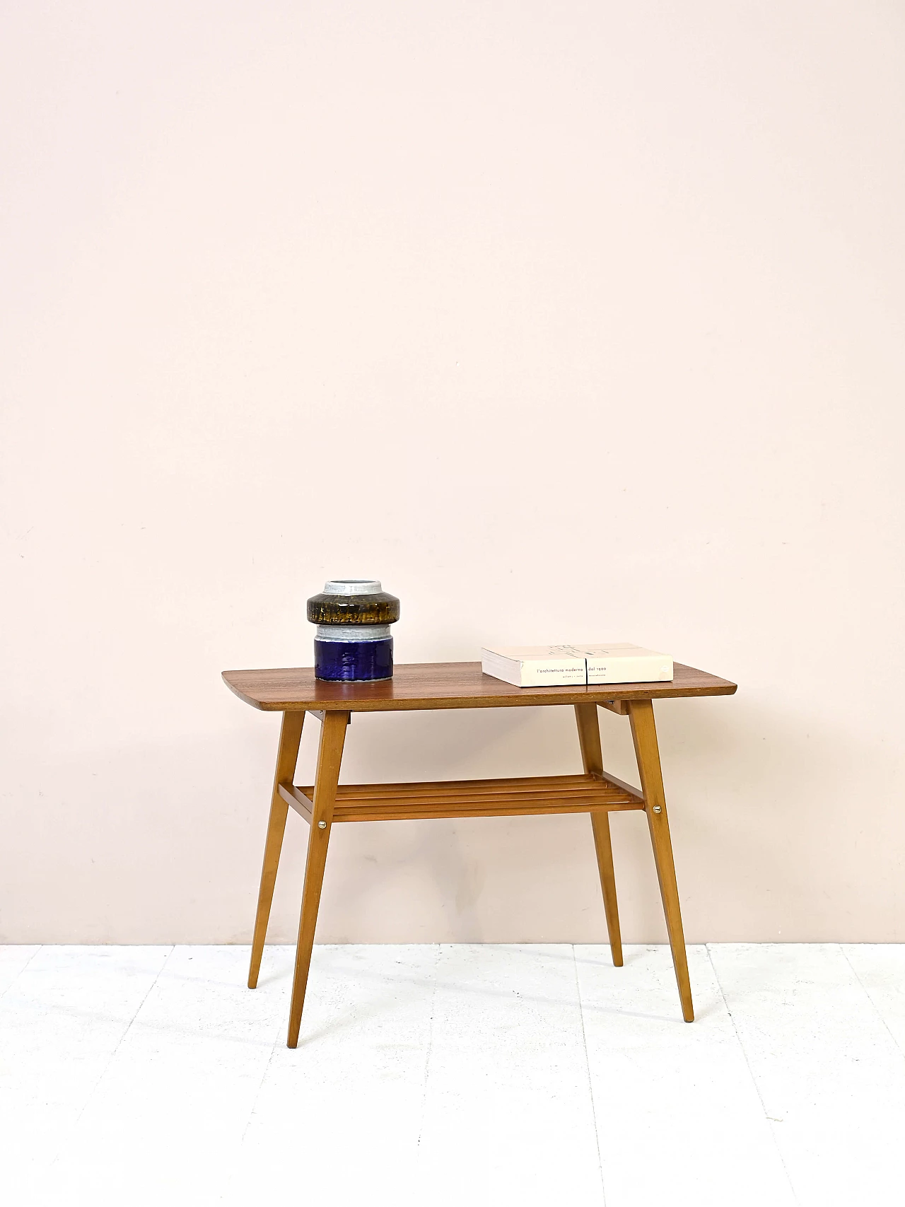 Teak coffee table with magazine rack and tapered legs, 1960s 1