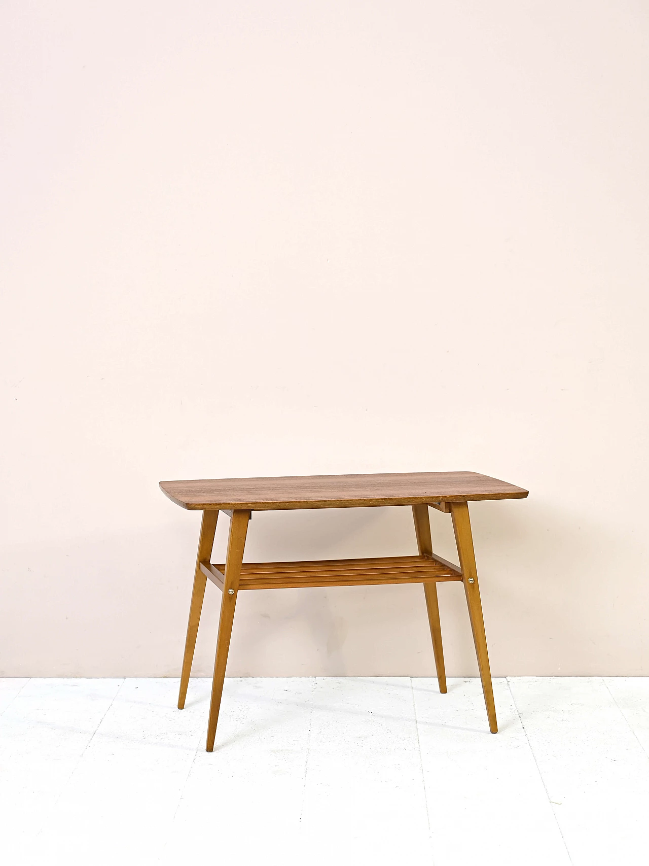 Teak coffee table with magazine rack and tapered legs, 1960s 2