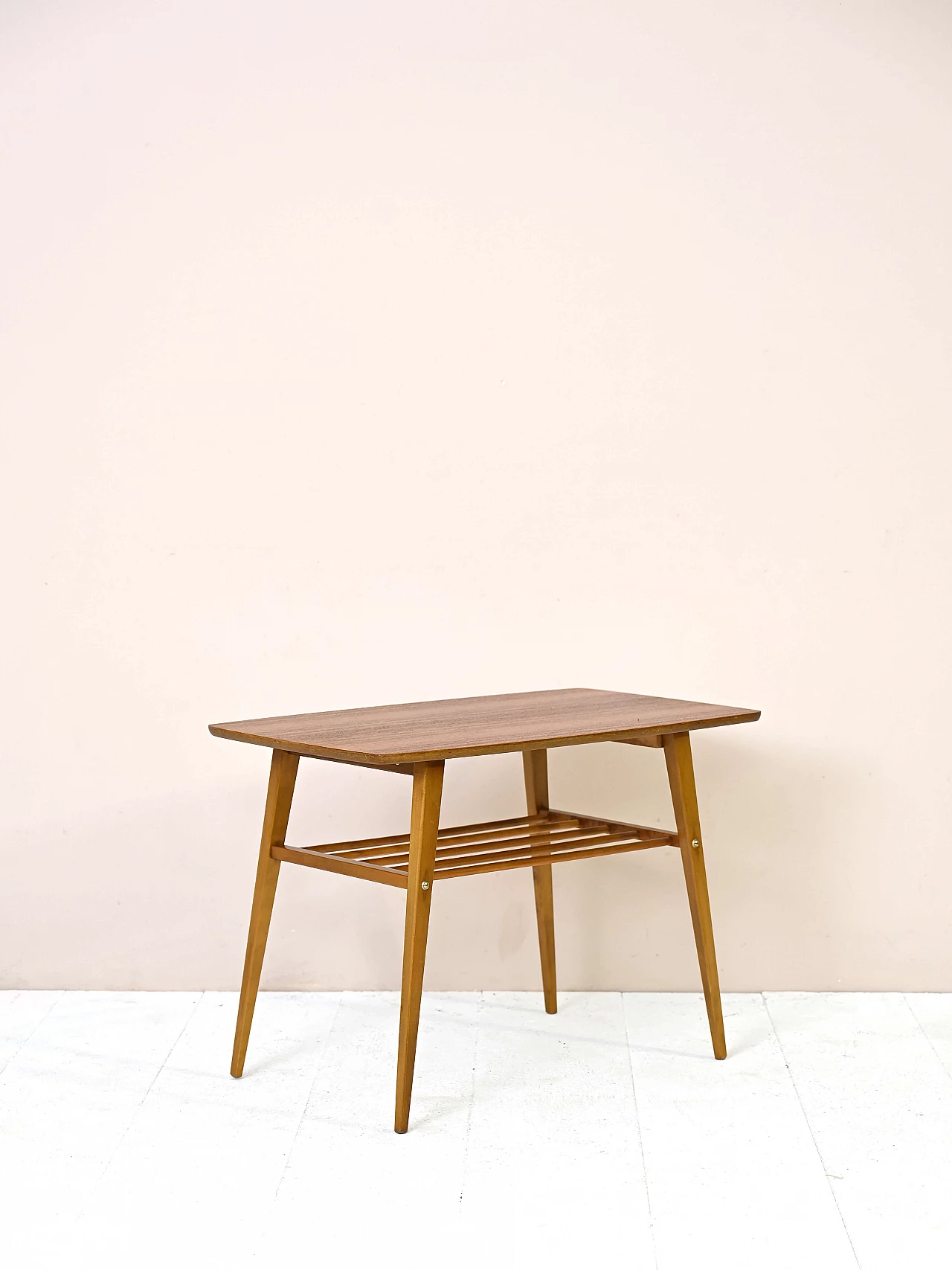 Teak coffee table with magazine rack and tapered legs, 1960s 3