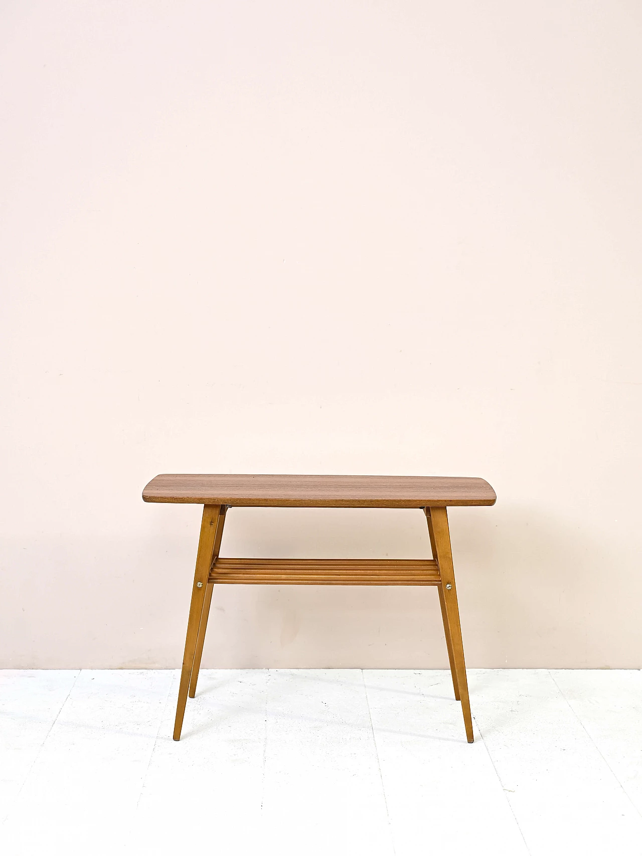 Teak coffee table with magazine rack and tapered legs, 1960s 4