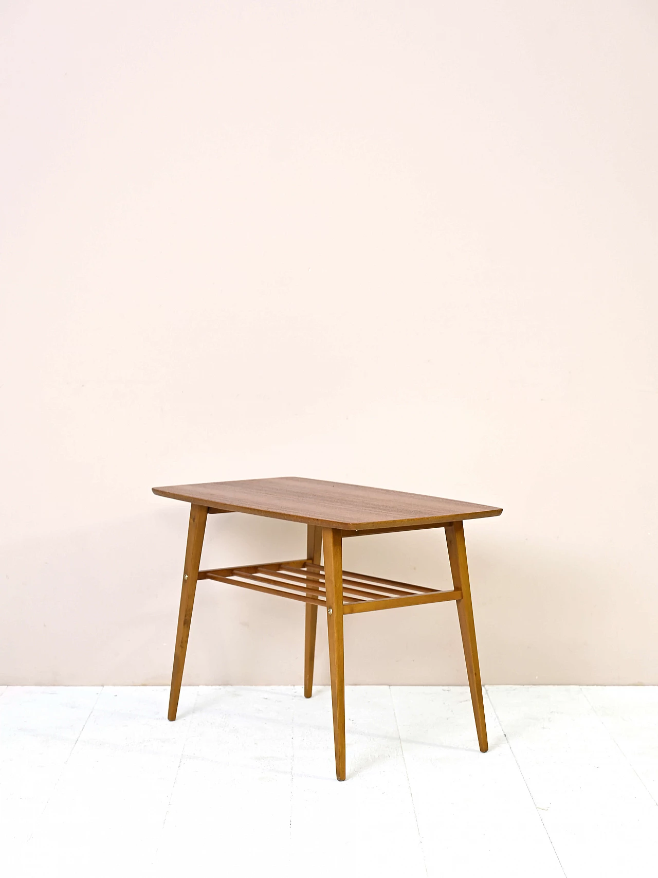 Teak coffee table with magazine rack and tapered legs, 1960s 5