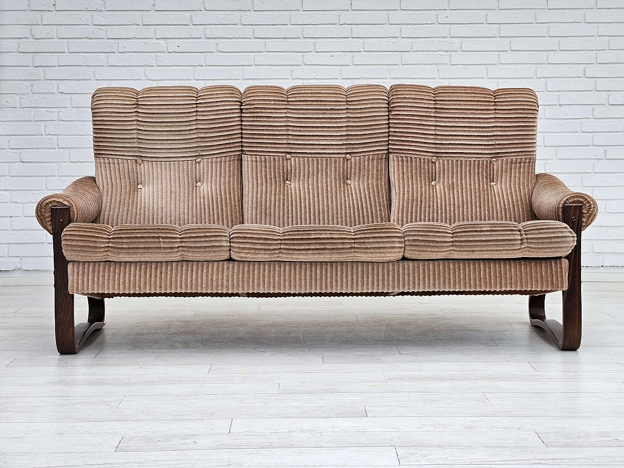 Danish three-seater corduroy and bentwood sofa, 1970s 1