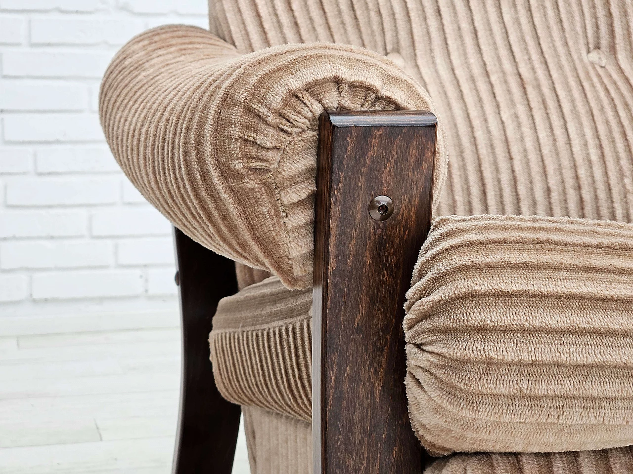 Danish three-seater corduroy and bentwood sofa, 1970s 3