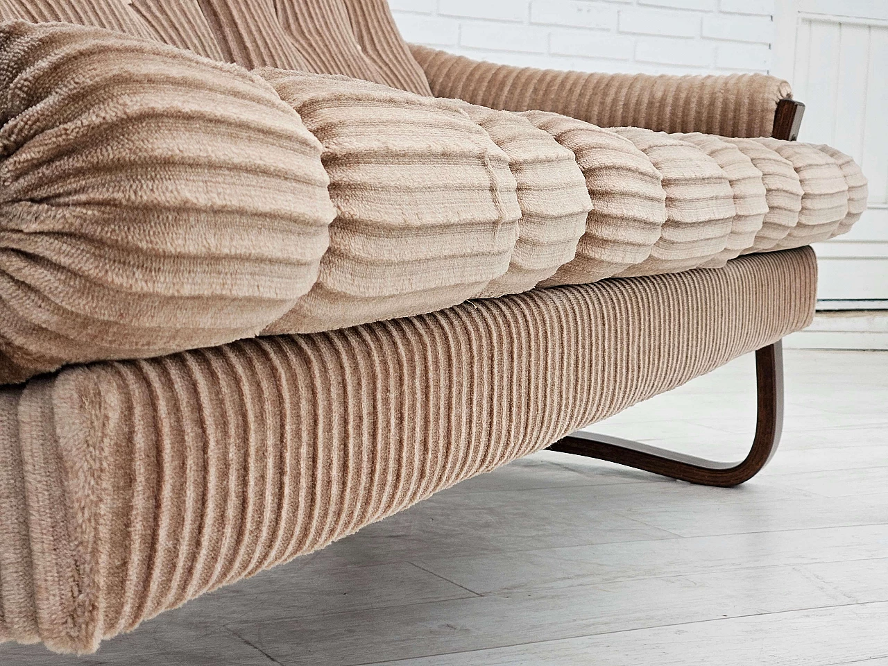 Danish three-seater corduroy and bentwood sofa, 1970s 6