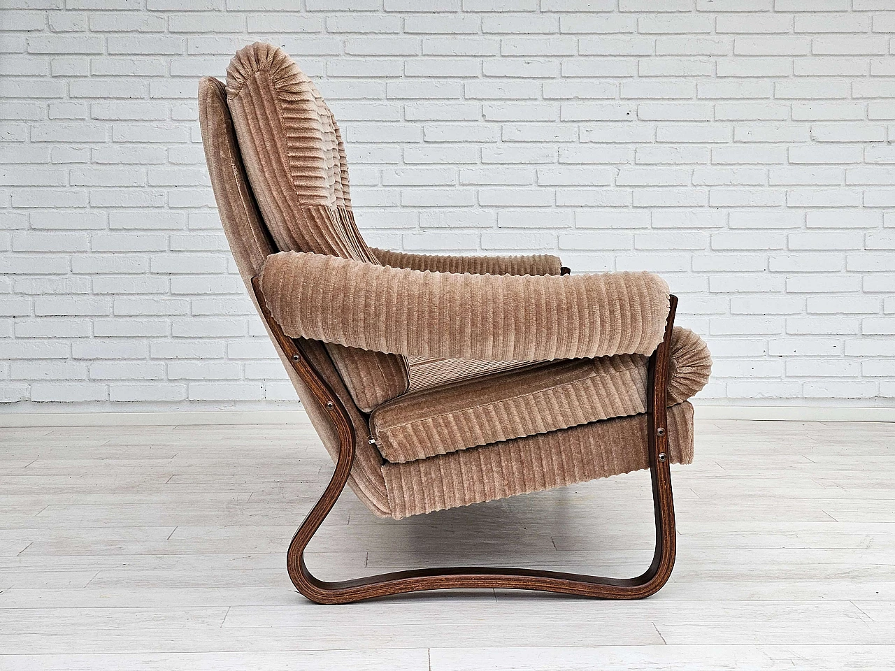 Danish three-seater corduroy and bentwood sofa, 1970s 11