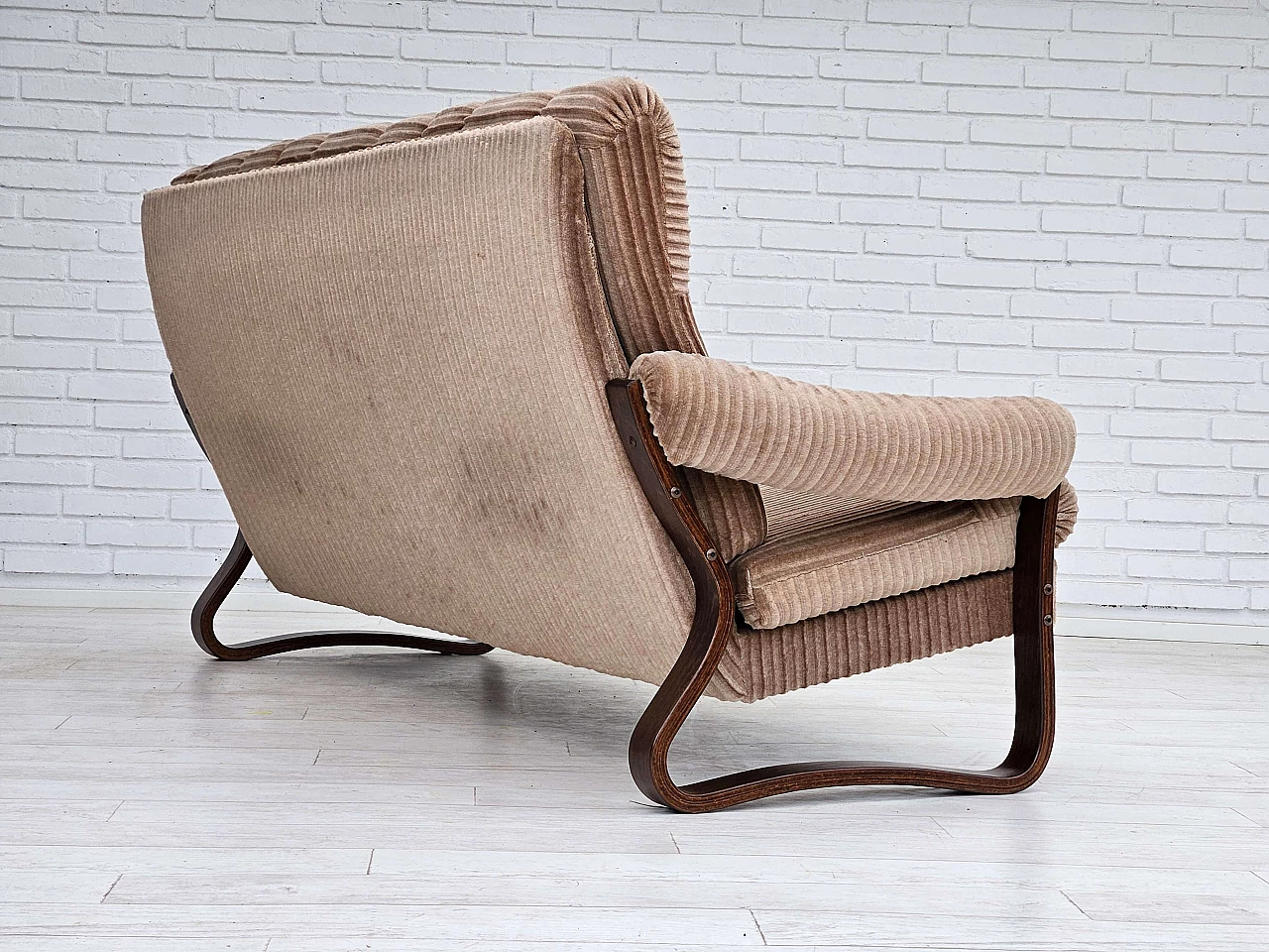Danish three-seater corduroy and bentwood sofa, 1970s 13