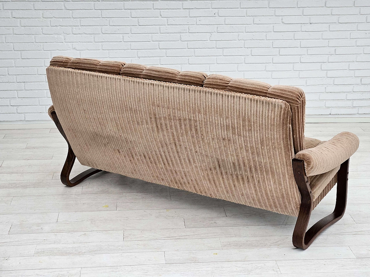 Danish three-seater corduroy and bentwood sofa, 1970s 14