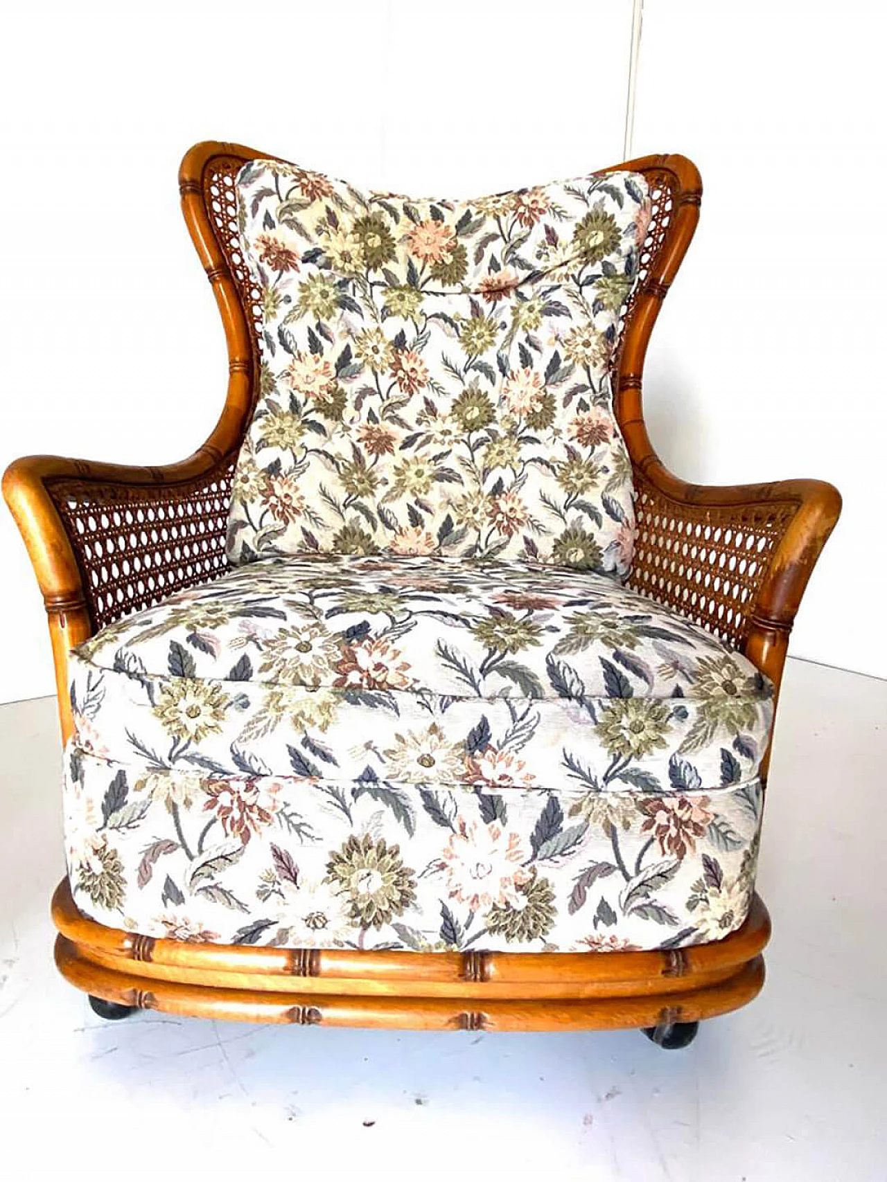 3 Poltrone in finto bambù e vimini di Giorgetti, anni '70 5