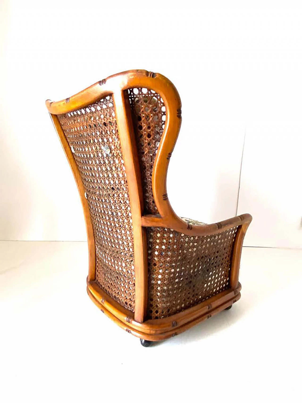 3 Poltrone in finto bambù e vimini di Giorgetti, anni '70 6