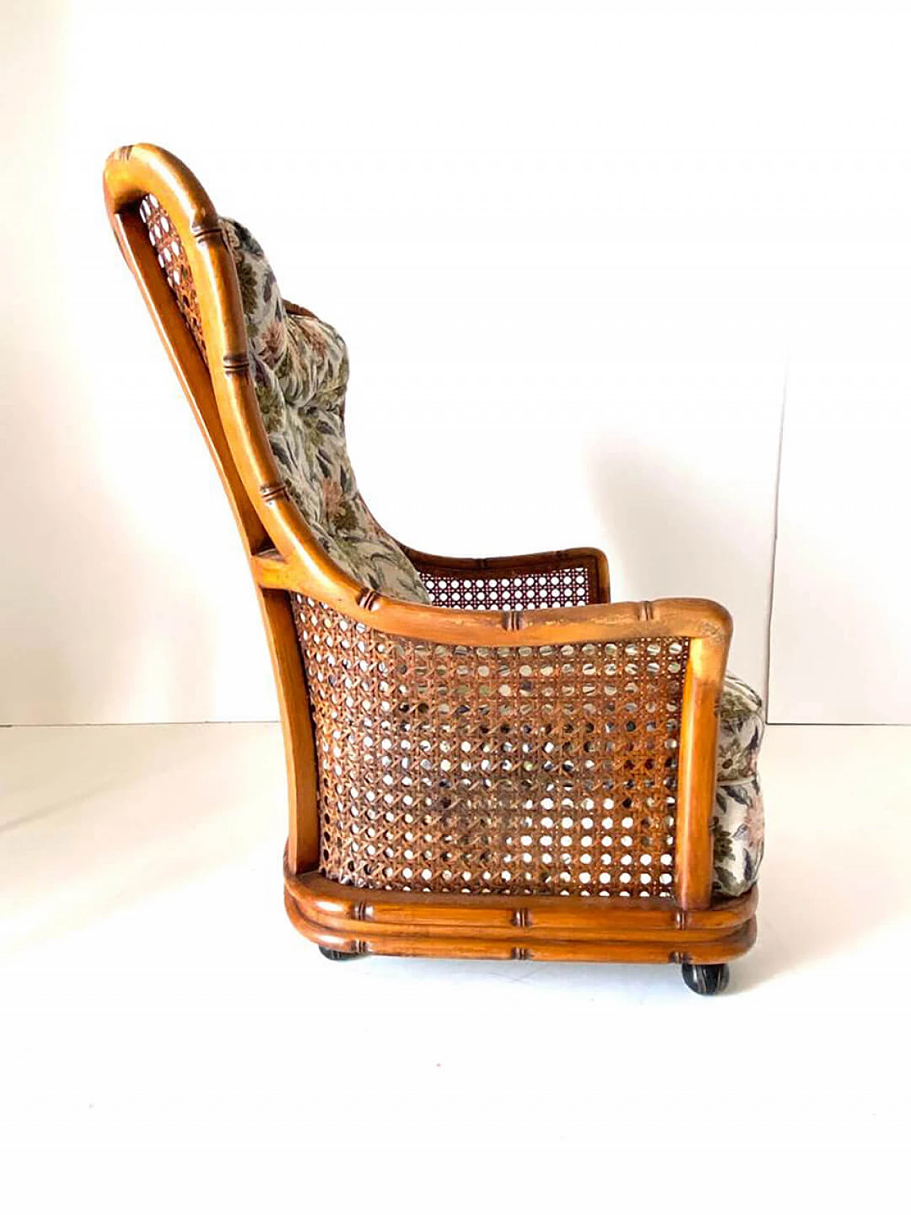 3 Poltrone in finto bambù e vimini di Giorgetti, anni '70 9