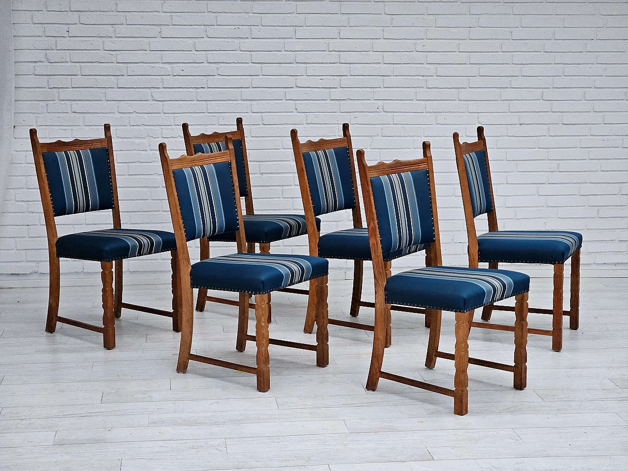 6 Danish oak and wool dining chairs, 1970s 1