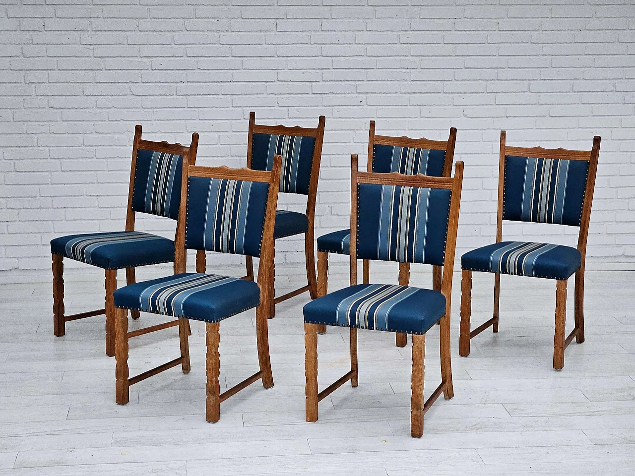 6 Danish oak and wool dining chairs, 1970s 2