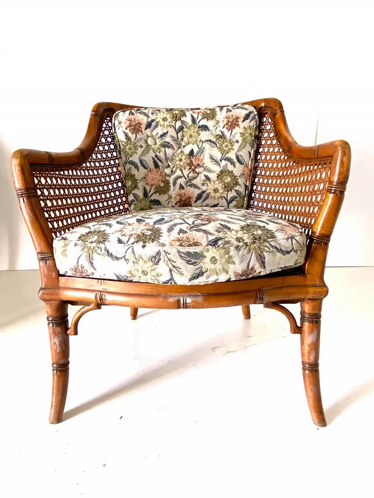 3 Poltrone in finto bambù e vimini di Giorgetti, anni '70 13