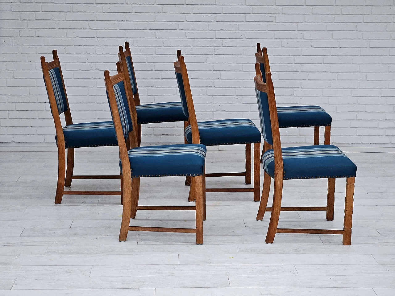 6 Danish oak and wool dining chairs, 1970s 3