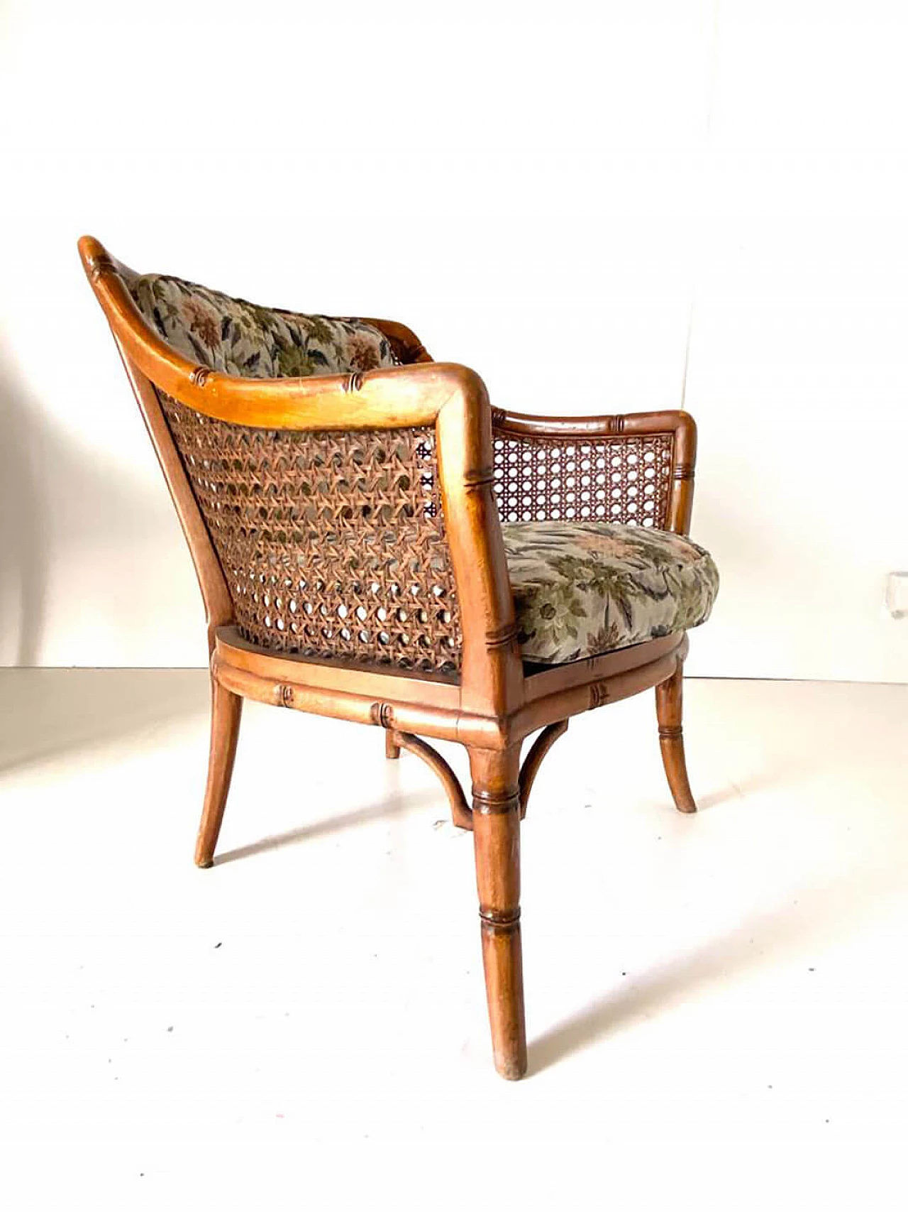 3 Faux bamboo and wicker armchairs by Giorgetti, 1970s 14