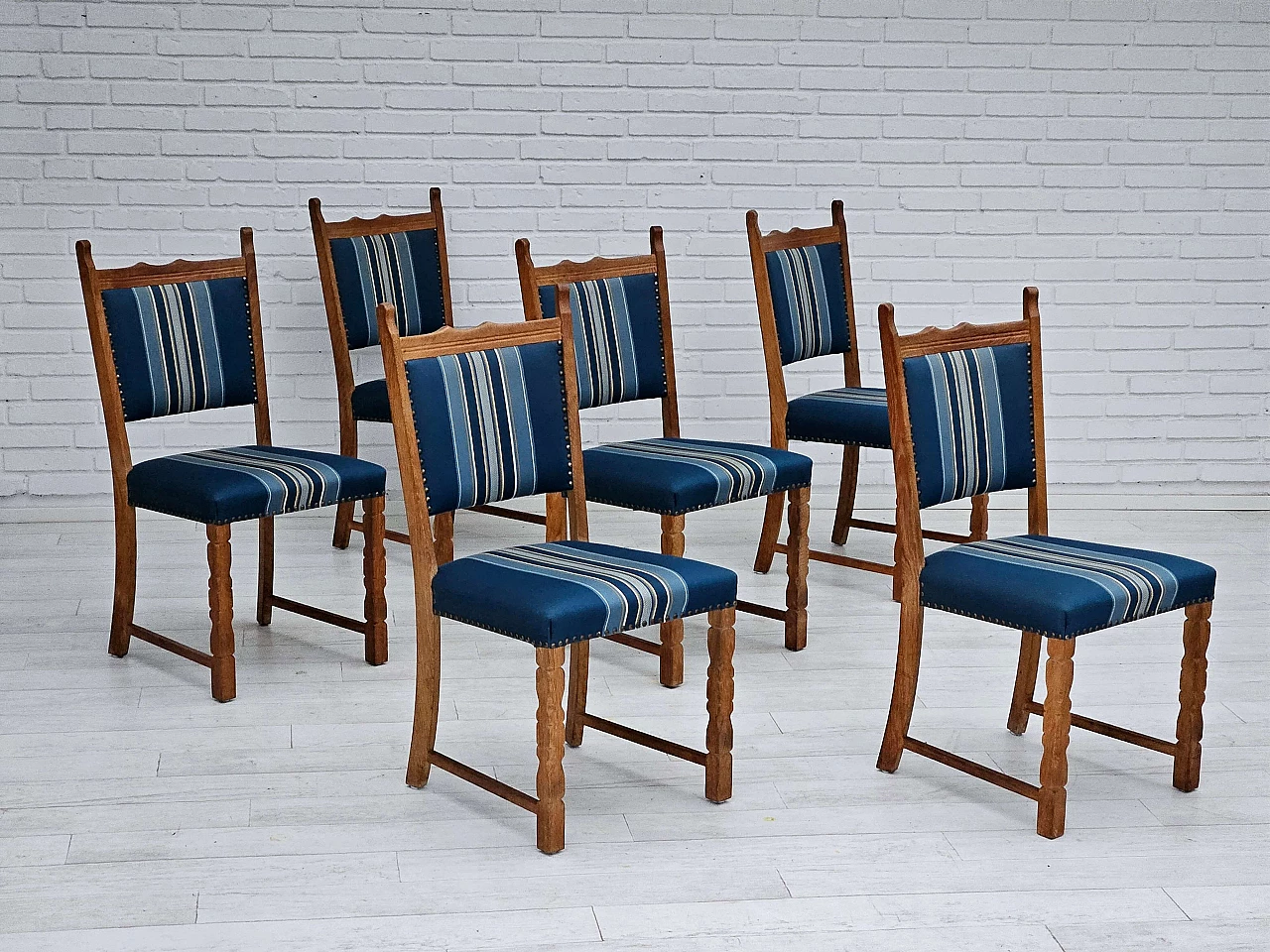 6 Danish oak and wool dining chairs, 1970s 4