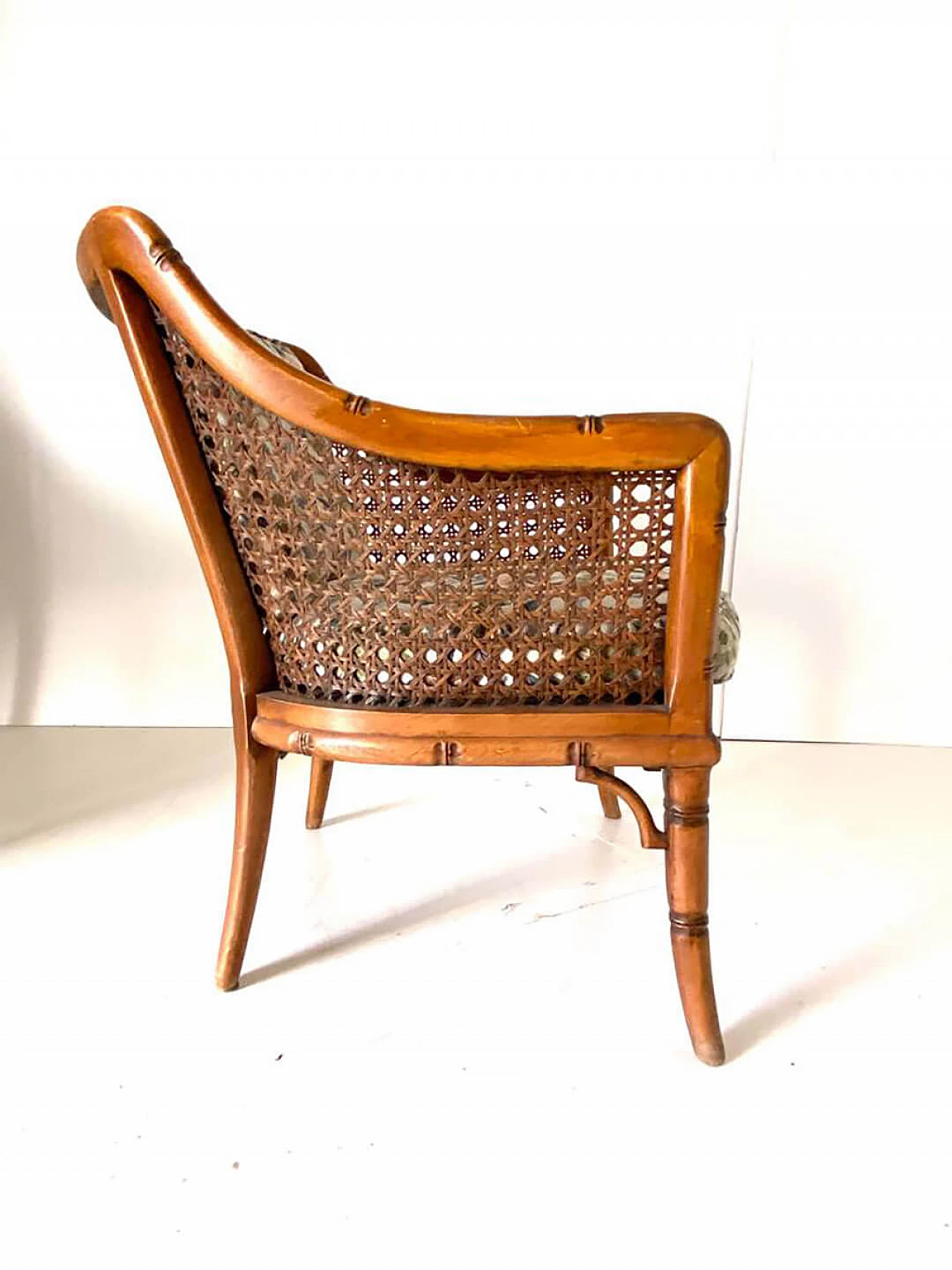 3 Faux bamboo and wicker armchairs by Giorgetti, 1970s 15