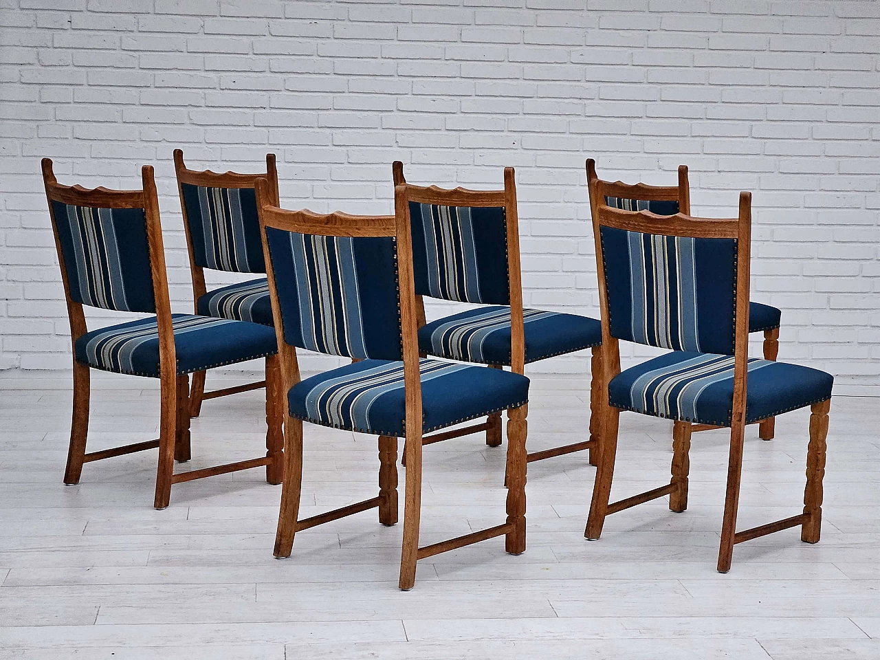6 Danish oak and wool dining chairs, 1970s 5