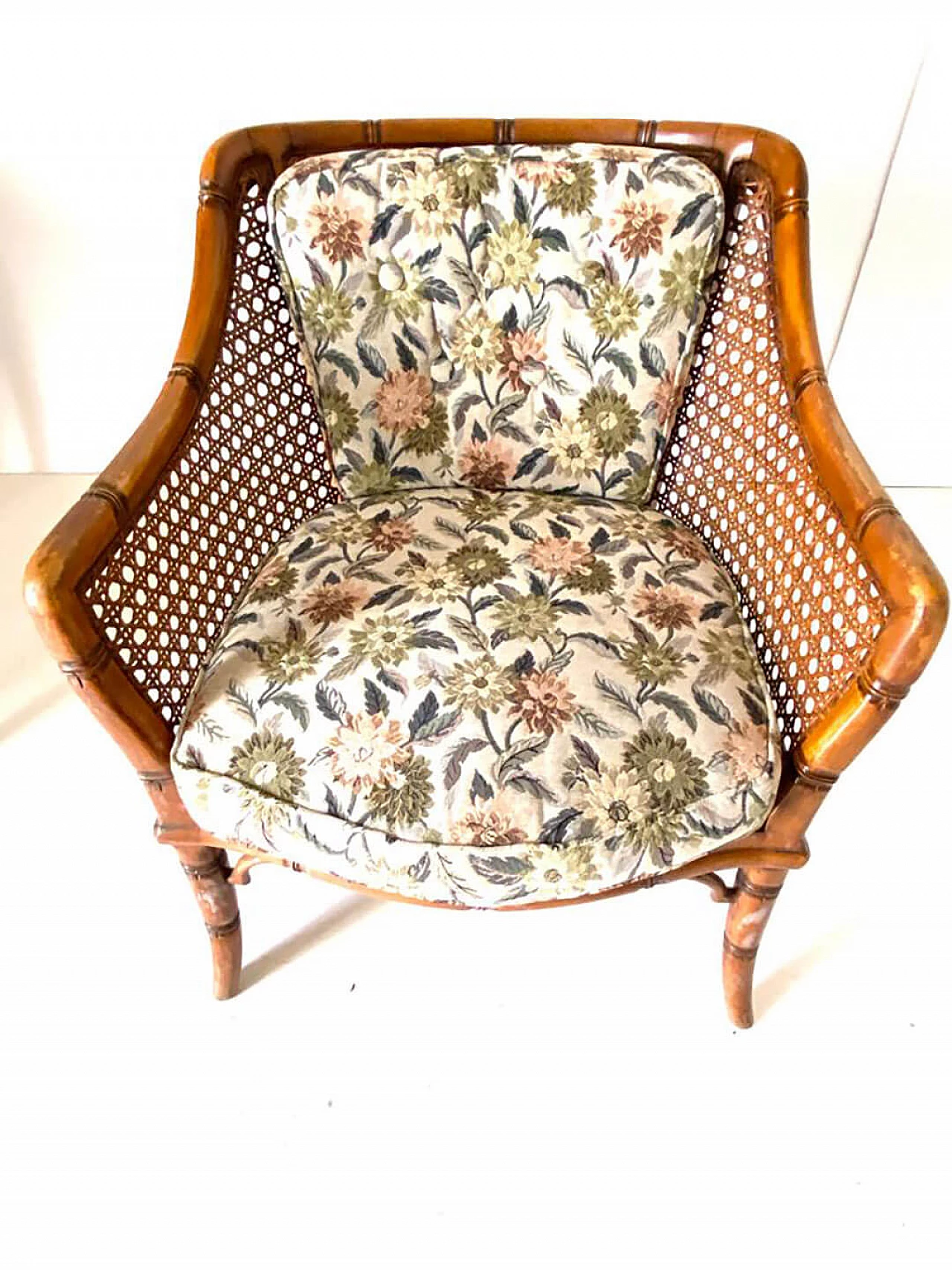 3 Poltrone in finto bambù e vimini di Giorgetti, anni '70 17