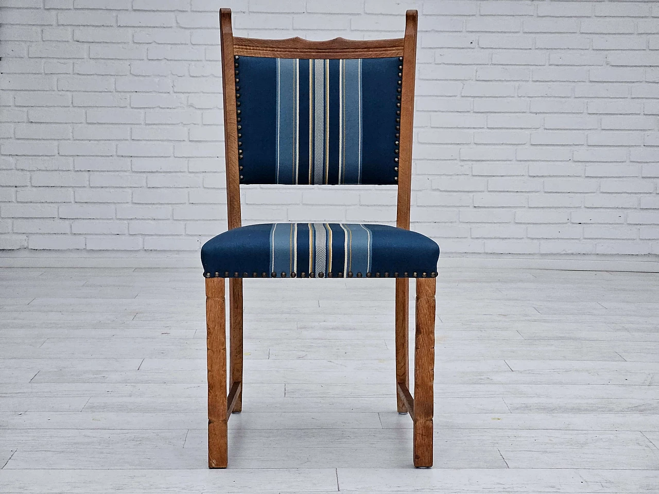 6 Danish oak and wool dining chairs, 1970s 8