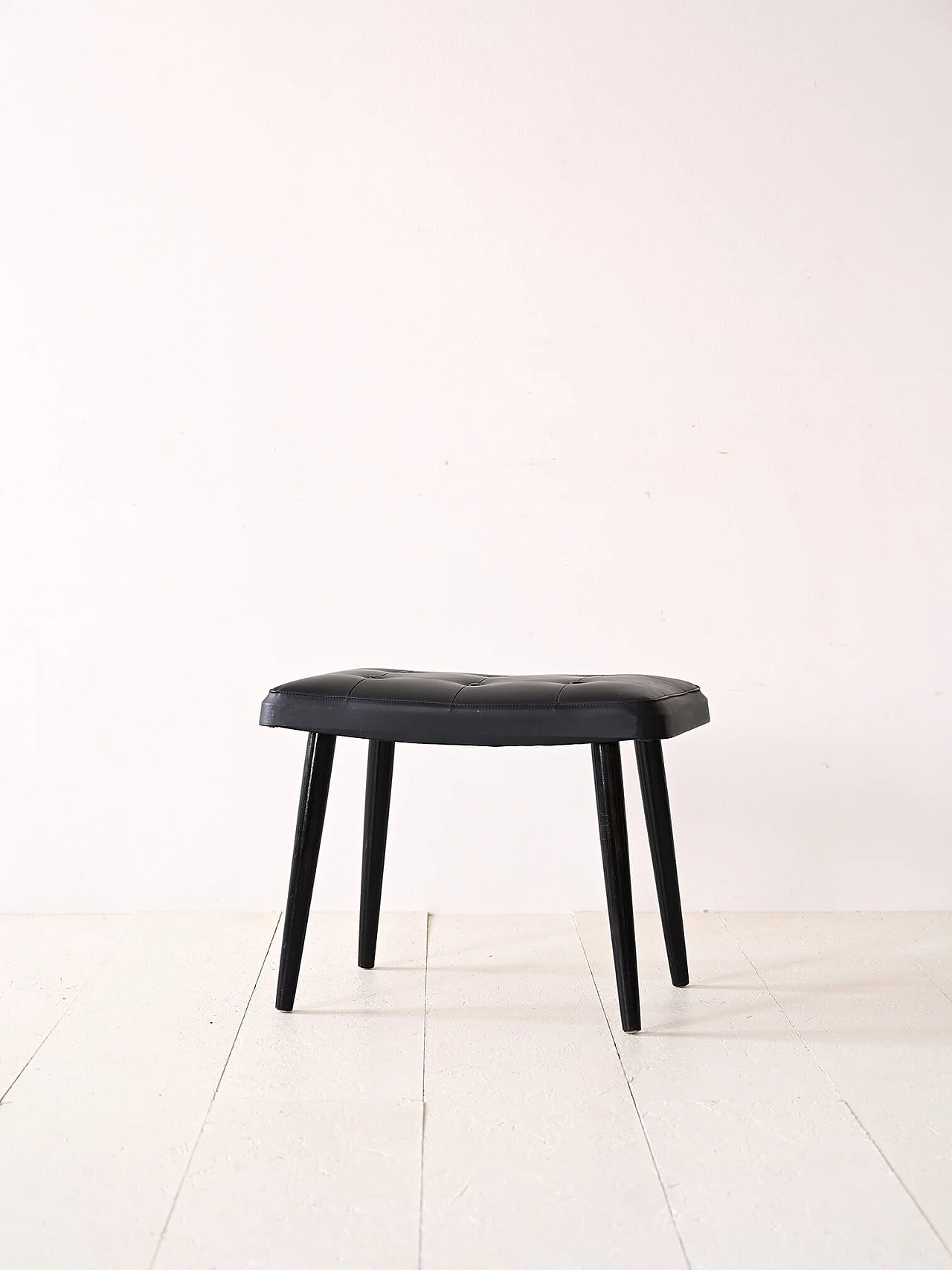 Scandinavian black wood and leatherette footstool, 1960s 1