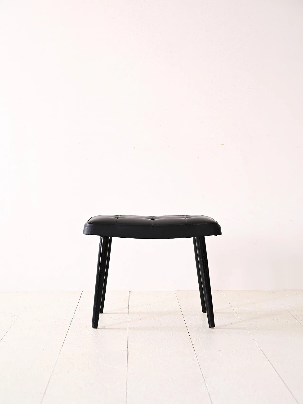 Scandinavian black wood and leatherette footstool, 1960s 2