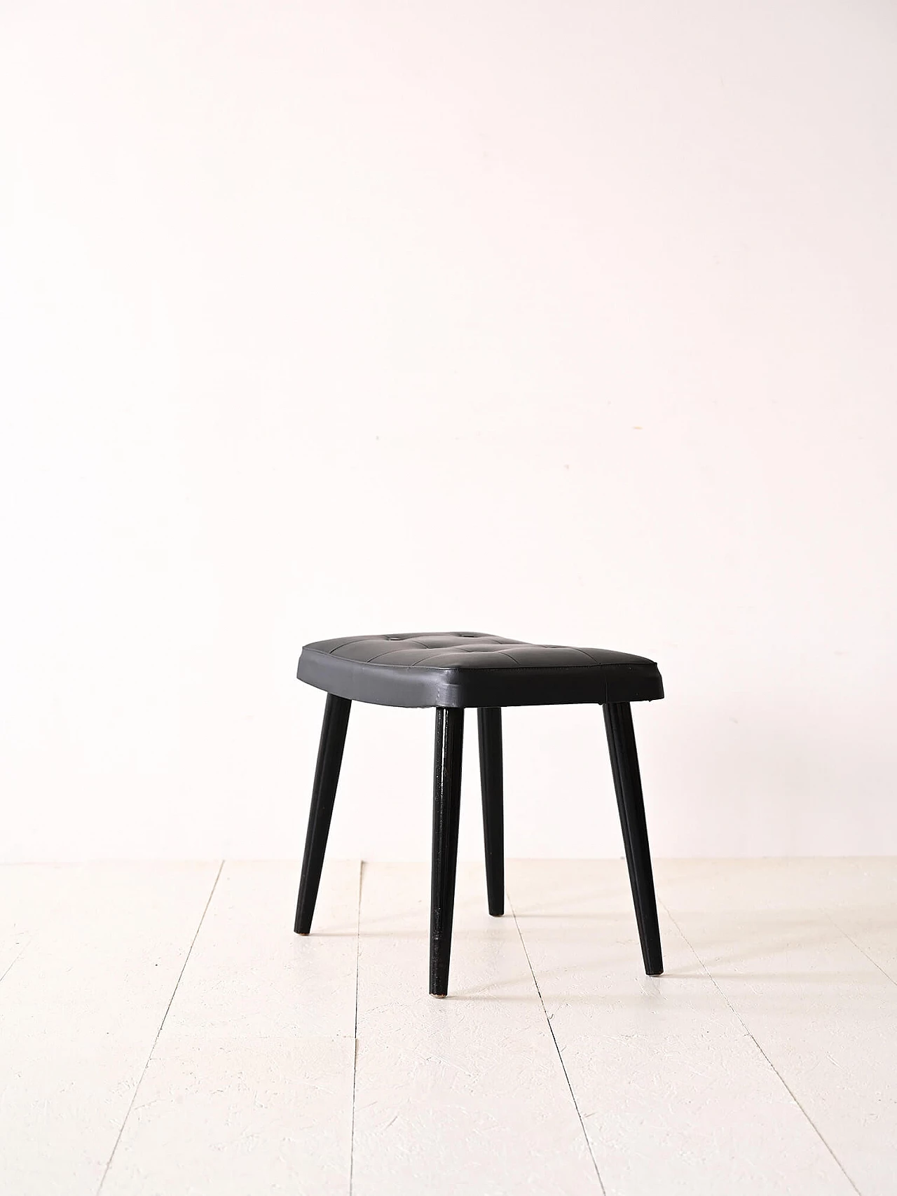 Scandinavian black wood and leatherette footstool, 1960s 3